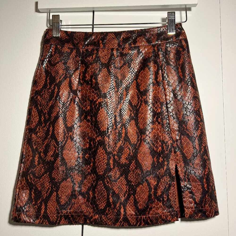 LIONESS - Snakeskin Mini Skirt with Slit - XS